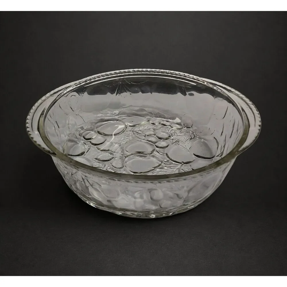 Vintage Libbey Orchard Embossed Nesting Glass Casserole Dish & Pie Pan Set